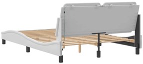 Estrutura cama c/ luzes LED 140x190 cm couro artificial branco