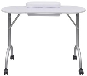 Mesa manicure dobrável com rodas, branca