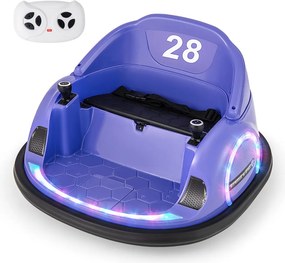 Carrinho choques elétrico para crianças 6v com controlo remoto, luz LED, buzina e música, rotação de 360° com cinto de segurança roxo