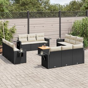 vidaXL 13 pcs conjunto de sofás de jardim com almofadões vime PE preto