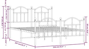 Estrutura de cama com cabeceira e pés 150x200 cm metal branco