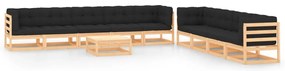 10 pcs conj. lounge jardim c/ almofadões antracite pinho maciço