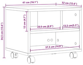 Suporte para impressora com rodas 41x32x34,5 cm carvalho fumado