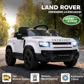 Carro Elétrico SUV Land Rover Defender 12 V para Crianças com Comando, Suspensão e Arranque Suave, Branco