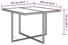 Mesa de jardim 109x107x74 cm vime PE e vidro bege