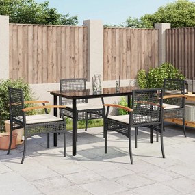 vidaXL 5 pcs conjunto de jantar p/ jardim c/ almofadões vime PE preto