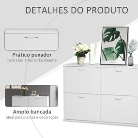 HOMCOM Móvel Sapateira Branca Sapateira Moderna com 4 Gavetas Abatíveis e Prateleiras Ajustáveis para 16-24 Pares de Sapatos para Corredor Entrada 120x24x81 cm Branco