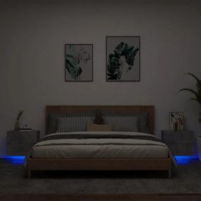 vidaXL Mesas de cabeceira de parede c/ luzes LED 2pcs cinzento cimento