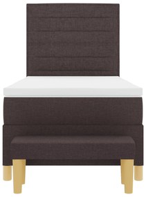Cama Box Spring com Colchão &amp; Banco Marrom Escuro 80x200 cm Tecido
