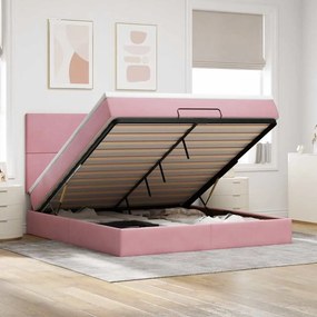 vidaXL Estrutura de cama otomana com colchões 180x200 cm veludo rosa