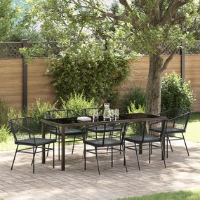 vidaXL Conjunto de Jantar de Jardim com 7 Peças e Almofadas em Rattan Preto