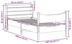 Estrutura cama c/ cabeceira 75x190 cm pinho maciço