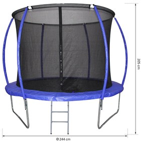 HOMCOM Trampolim de Jardim Φ244cm Trampolim para Crianças e Adultos cm Rede de Segurança Cobertura nas Bordas e Escada para Exterior Azul