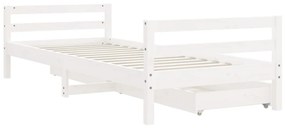 Estrutura cama infantil c/ gavetas 90x190cm pinho maciço branco