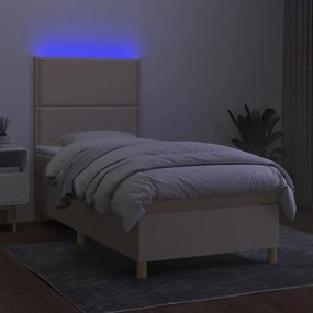 Cama box spring c/ colchão e LED 80x200 cm tecido cor creme