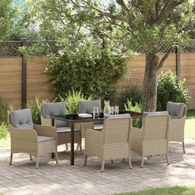 vidaXL Conjunto de Jantar Jardim 7 Peças com Almofadas Bege Vime Poliéster