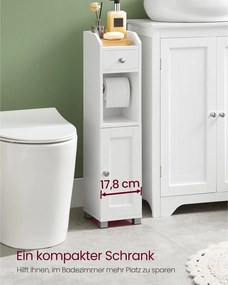 Armário casa de banho estreito com suporte para rolos de papel higiénico 20 x 18 x 76,7 cm Branco