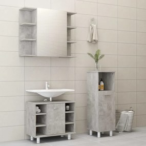 vidaXL 3 pcs conj. móveis casa de banho contraplacado cinzento cimento