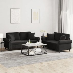 3202235 vidaXL 2 pcs conjunto de sofás com almofadas veludo preto