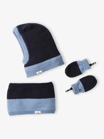 Agora -30%: Conjunto para bebé menino com gorro + gola snood + luvas bicolores marinho