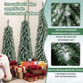 Árvore de Natal flocada de 150 cm com agulhas de pinheiro, 378 pontas de galhos, 130 luzes LED brancas quentes, seção dobrável