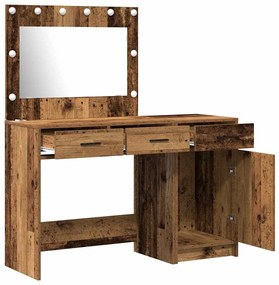 Conjunto de Mesa de Maquiagem de 2 Peças com LED em Madeira Antiga