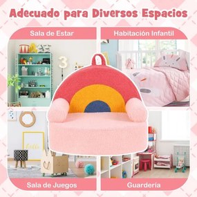 Sofá infantil com enchimento de espuma, capa de felpa removível e lavável, base antiderrapante, alça de transporte e encosto com padrão arco-íris – a