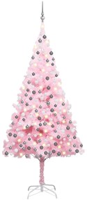 Árvore de Natal artificial c/ luzes LED e bolas 210 cm PVC rosa