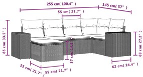 6 pcs conjunto de sofás jardim c/ almofadões vime PE castanho