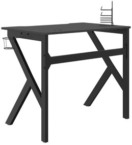 Secretária de gaming c/ pernas em forma de K 90x60x75 cm preto