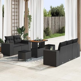 vidaXL Conjunto de Sofá de Jardim com almofada 8 pcs Preto vime PE