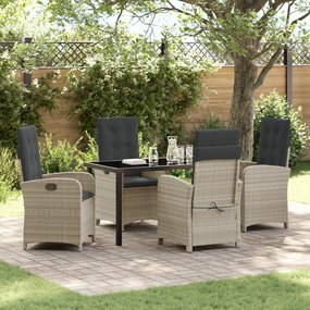 vidaXL Conjunto de Jantar de Jardim de 5 Peças com Almofadas em Rattan Poliéster Cinza Claro