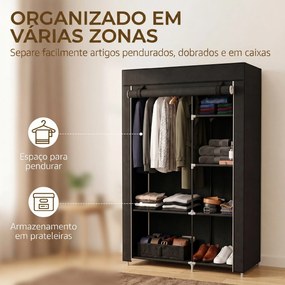 Guarda roupa de Tecido Dobrável com 6 Prateleiras e 1 Barra de Pendurar para Dormitório Vestidor 103x43x162,5 cm Preto