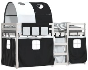 Beliche com cortinas 75x190 cm pinho maciço branco e preto