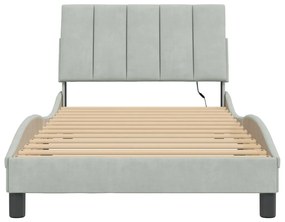 Estrutura de cama c/ luzes LED 100x200 cm veludo cinzento-claro