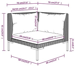 Sofás de jardim com almofadões semicircular 2 pcs vime PE