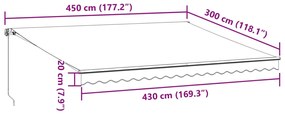 Toldo retrátil manual 450x300 cm castanho