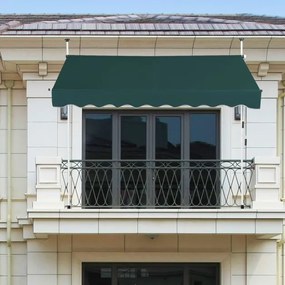 Toldo Telescópico e Retrátil 250 cm Resistente aos Raios UV Impermeável com Manivela Altura Regulável para Janela Varanda Jardim Verde