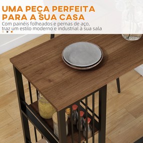 Mesa Alta de Cozinha com 3 Prateleiras Mesa de Bar Retangular para 2 Pessoas Pés de Aço 120x40x105 cm Castanho e Preto