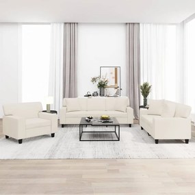 vidaXL 3 pcs conjunto sofás c/ almofadas/almofadões couro artif. creme