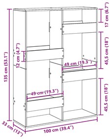 Divisória 100x33x135 cm derivados de madeira cinzento cimento