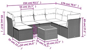 8 pcs conj. sofás jardim c/ almofadões vime PE bege misturado