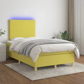 vidaXL Cama box spring c/ colchão e LED 120x200 cm tecido verde
