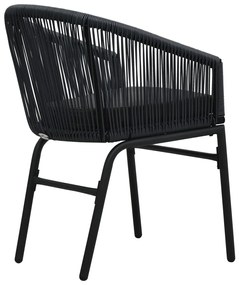 3 pcs conjunto bistrô com almofadões vime PE preto