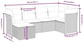 6 pcs conjunto sofás de jardim c/ almofadões vime PE preto