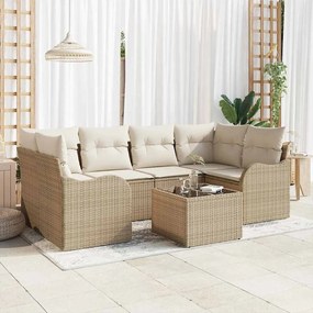 Conjunto de Sofá vidaXL de 7 Peças com Almofadas Bege Polyrattan