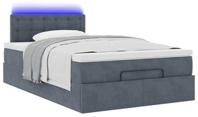 Cama otomana com colchão &amp; LEDs 120x190cm veludo cinza-escuro
