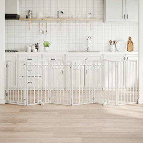 vidaXL Portão p/ cães com porta dobrável 6 painéis 300 cm álamo branco