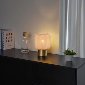 Candeeiro de Mesa Japandi Dourado com Abajur Bege - Pluni Japandi
