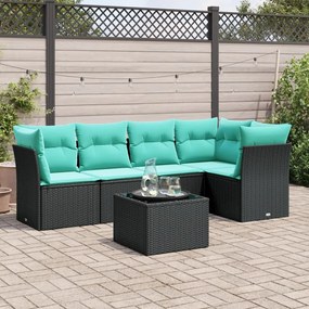 vidaXL 6 pcs conjunto de sofás p/ jardim c/ almofadões vime PE preto